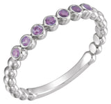 Platinum Round Natural Alexandrite Stackable Bead Ring