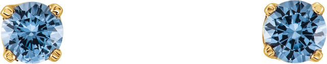 14K Gold Natural Aquamarine Round 4-Prong Youth Birthstone Stud Earrings - Yellow Gold - view 2