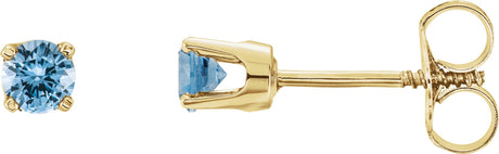 14K Gold Aquamarine Round 4-Prong Youth Birthstone Stud Earrings - Yellow Gold
