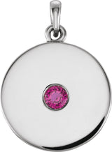 14K Gold Round Natural Ruby Disc Necklace or Pendant - White Gold