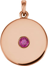 14K Gold Round Natural Ruby Disc Necklace or Pendant - Rose Gold