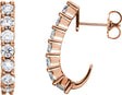 14K Gold Round Natural Diamond J-Hoop Earrings - Rose Gold