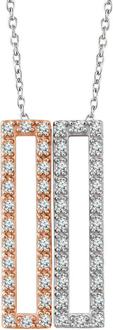 14K Gold Round Natural Diamond Geometric Rectangle Necklace - Two-Tone