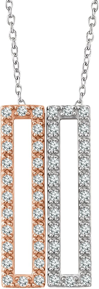 14K Gold Round Natural Diamond Geometric Rectangle Necklace - Two-Tone