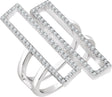 14K Gold Round Natural Diamond Geometric Rectangle Ring - White Gold