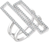 14K Gold Round Natural Diamond Geometric Rectangle Ring - White Gold