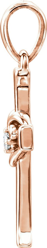 14K Gold Round Natural Diamond Accented Heart & Cross Pendant - Rose Gold - view 2