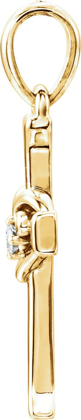 14K Gold Round Natural Diamond Accented Heart & Cross Pendant - Yellow Gold - view 2