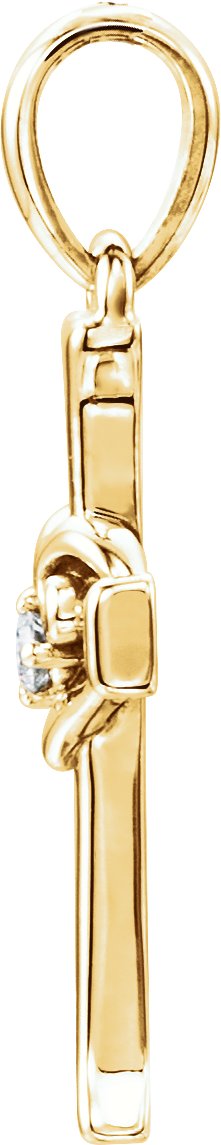 14K Gold Round Natural Diamond Accented Heart & Cross Pendant - Yellow Gold - view 2