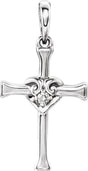 14K Gold Round Natural Diamond Accented Heart & Cross Pendant - White Gold