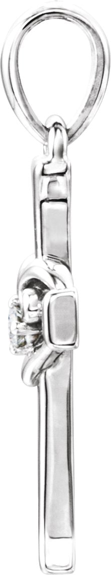 Platinum Round Natural Diamond Accented Heart & Cross Pendant - view 2