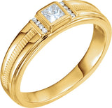 14K Gold Square Natural Diamond Accented Ring - Yellow Gold