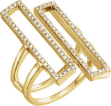 14K Gold Round Natural Diamond Geometric Rectangle Ring - Yellow Gold