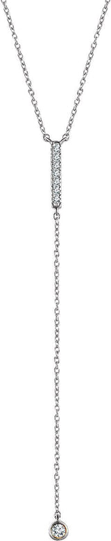 14K Gold Round Natural Diamond Bar Y Necklace – 1/8 CTW - White Gold