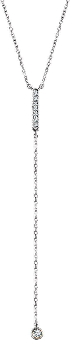 14K Gold Round Natural Diamond Bar Y Necklace – 1/8 CTW - White Gold