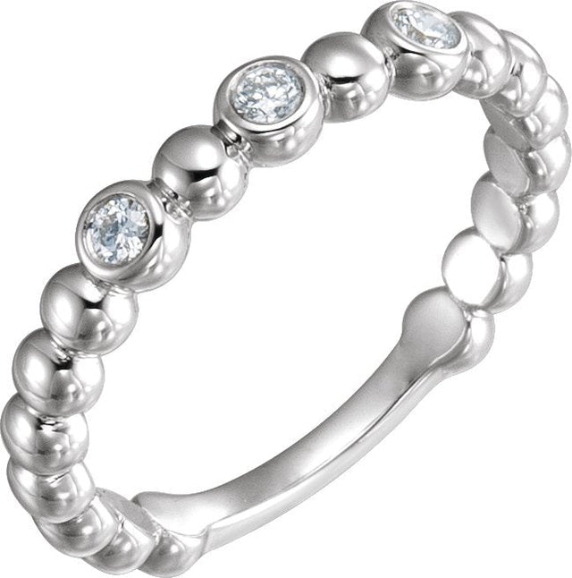 14K Gold Round Natural Diamond Bezel-Set Beaded Ring – 2.2mm Stones - White Gold