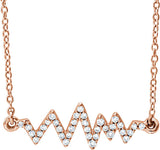 14K Gold Round Natural Diamond Heartbeat Necklace - Rose Gold