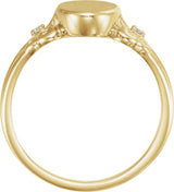 14K Gold Round Natural Diamond Oval Fleur-de-lis Signet Ring - Yellow Gold - view 2
