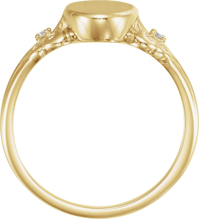 14K Gold Round Natural Diamond Oval Fleur-de-lis Signet Ring - Yellow Gold - view 2