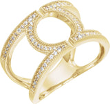 14K Gold Round Natural Diamond Accented Geometric Ring - Yellow Gold