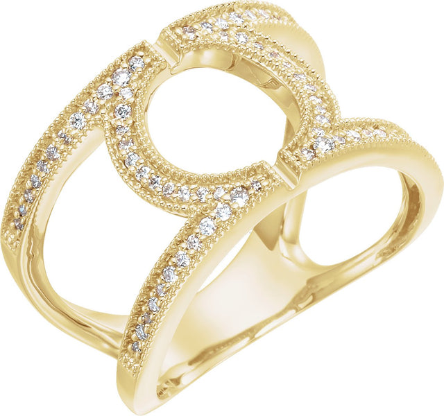 14K Gold Round Natural Diamond Accented Geometric Ring - Yellow Gold