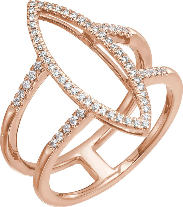 14K Gold Round Natural Diamond Geometric Ring V - Rose Gold