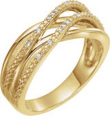 14K Gold Round Natural Diamond Accented Criss-Cross Ring II - Yellow Gold