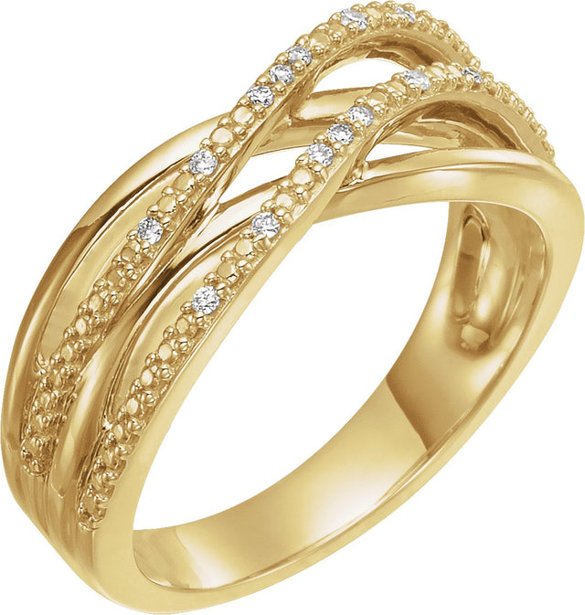 14K Gold Round Natural Diamond Accented Criss-Cross Ring II - Yellow Gold