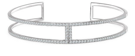 14K Gold Round Natural Diamond Negative Space Cuff Bracelet