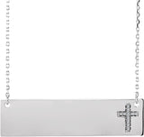 14K Gold Round Natural Diamond Engravable Cross Necklace - White Gold