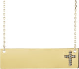 14K Gold Round Natural Diamond Engravable Cross Necklace - Yellow Gold