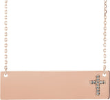 14K Gold Round Natural Diamond Engravable Cross Necklace - Rose Gold