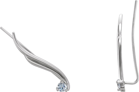 14K Gold Round Natural Diamond Wavy Ear Climbers - White Gold