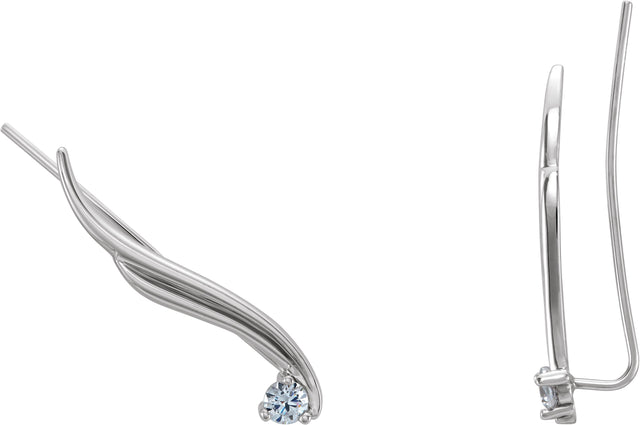 14K Gold Round Natural Diamond Wavy Ear Climbers - White Gold