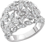 14K Gold Round Natural Diamond Leaf Ring IV - White Gold