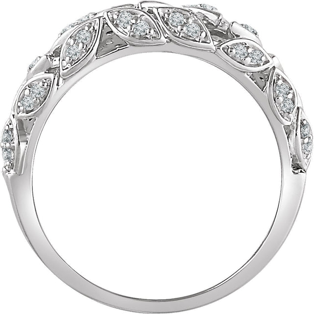 14K Gold Round Natural Diamond Leaf Ring IV - White Gold - view 2