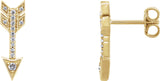 14K Gold Round Natural Diamond Arrow Earrings - Yellow Gold