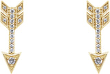 14K Gold Round Natural Diamond Arrow Earrings - Yellow Gold - view 2
