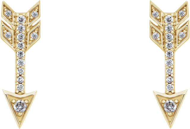 14K Gold Round Natural Diamond Arrow Earrings - Yellow Gold - view 2