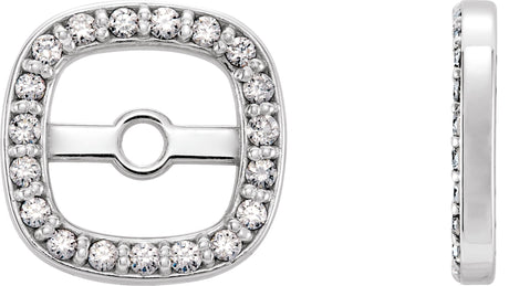 14K Gold Natural Diamond Cushion Frame Halo-Style Earring Jackets - White Gold