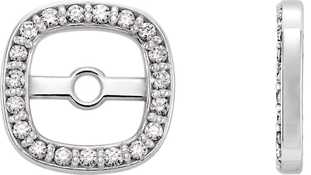 14K Gold Natural Diamond Cushion Frame Halo-Style Earring Jackets - White Gold