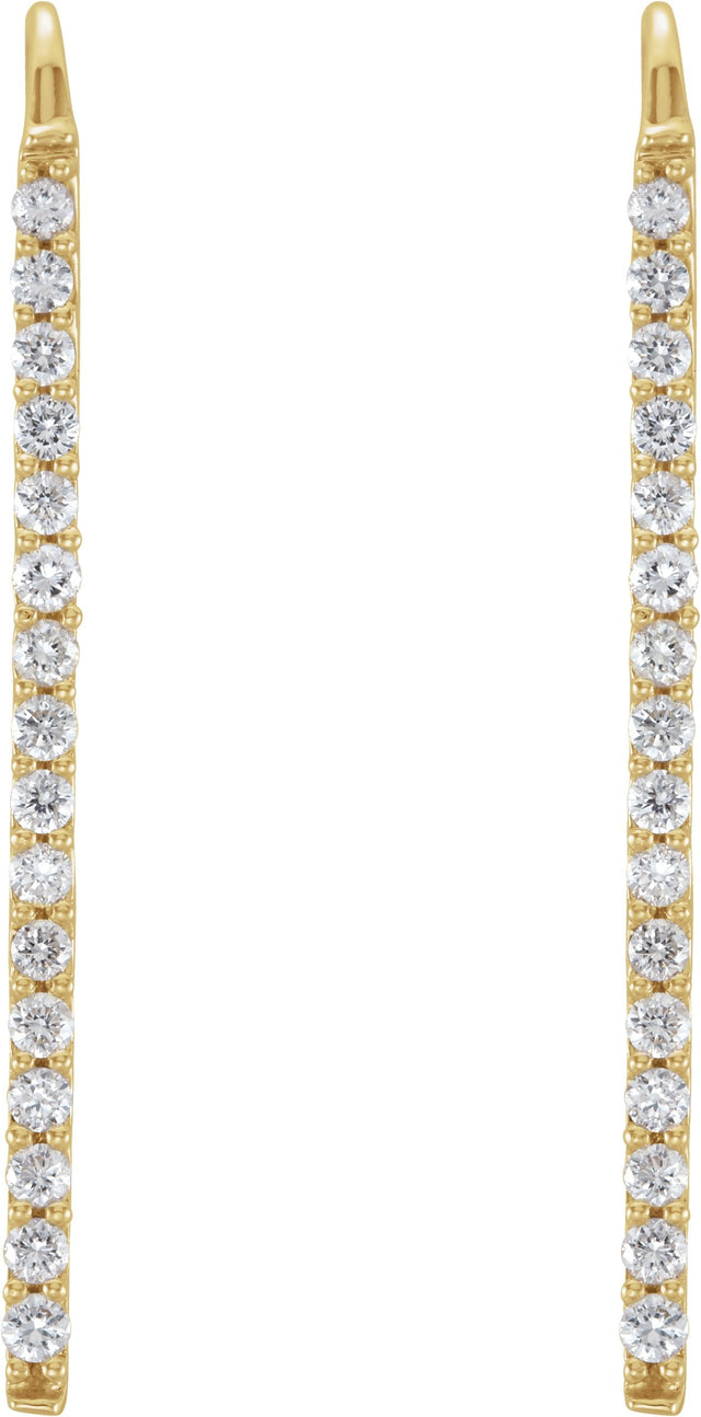 14K Gold Round Natural Diamond Bar Earrings – 1.3mm Stones - Yellow Gold - view 2