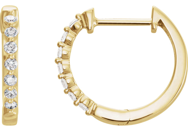 14K Gold Round Natural Diamond Accented Hoop Earrings II - Yellow Gold