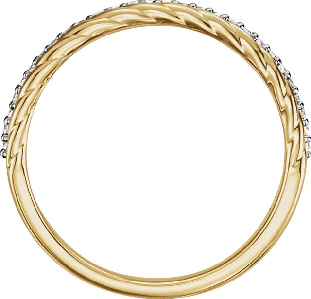 14K Gold Round Natural Diamond Rope Ring - Two-Tone - view 2