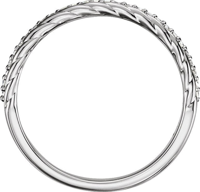 14K Gold Round Natural Diamond Rope Ring - White Gold - view 2
