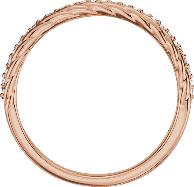 14K Gold Round Natural Diamond Rope Ring - Rose Gold - view 2