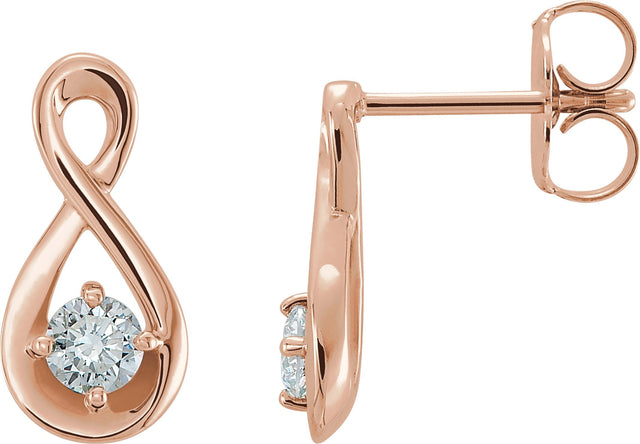 14K Gold Round Natural Diamond Infinity-Inspired Earrings – 3mm Stones - Rose Gold