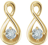 14K Gold Round Natural Diamond Infinity-Inspired Earrings – 3mm Stones - Yellow Gold - view 2