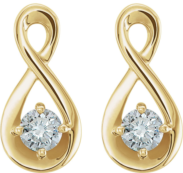 14K Gold Round Natural Diamond Infinity-Inspired Earrings – 3mm Stones - Yellow Gold - view 2