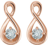 14K Gold Round Natural Diamond Infinity-Inspired Earrings – 3mm Stones - Rose Gold - view 2